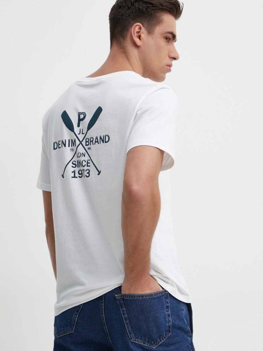 detail Pepe Jeans pánske biele tričko Callum