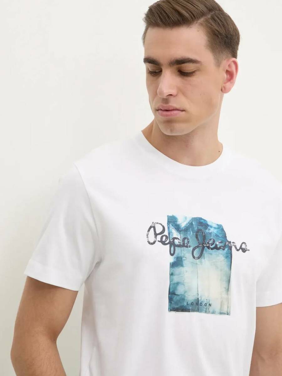 detail Pepe Jeans pánske biele tričko Prush