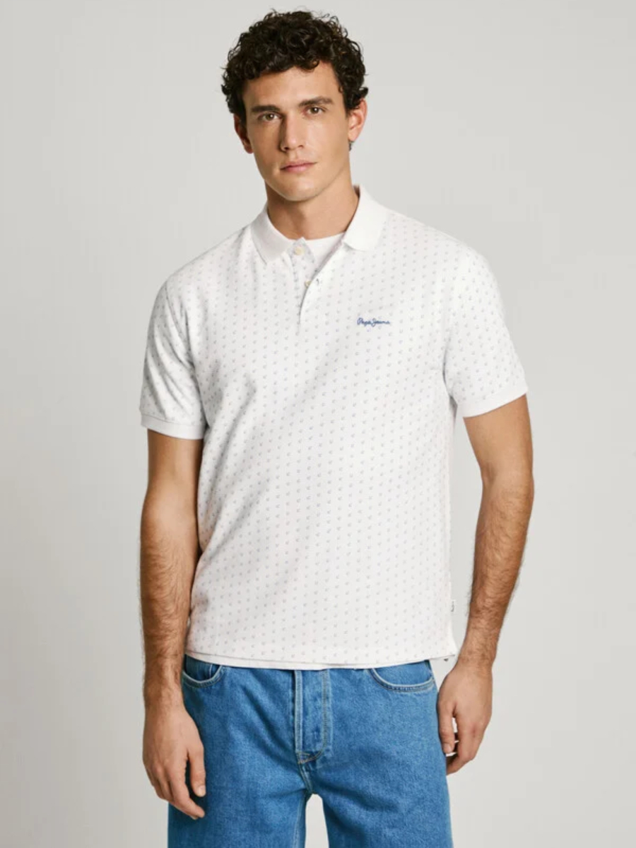 detail Pepe Jeans pánske biele polo tričko