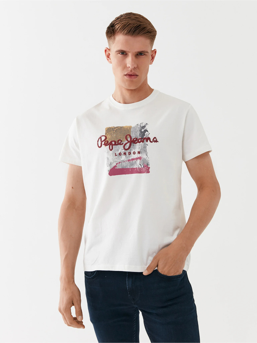 detail Pepe Jeans pánske biele tričko