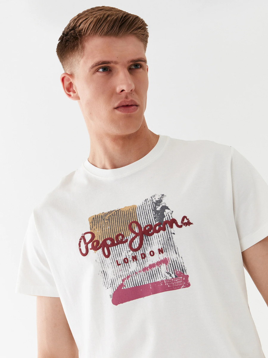 detail Pepe Jeans pánske biele tričko