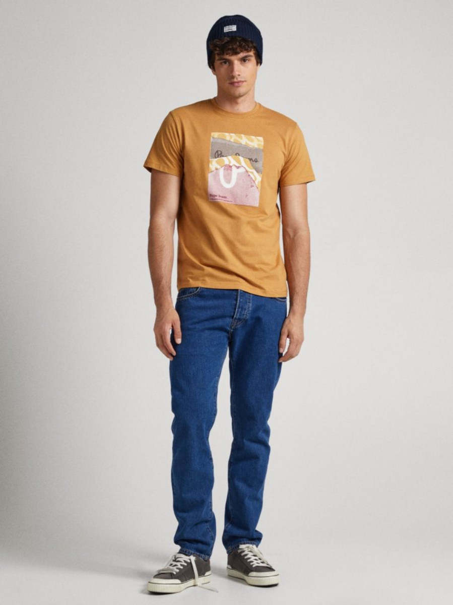 detail Pepe Jeans pánske horčicové tričko
