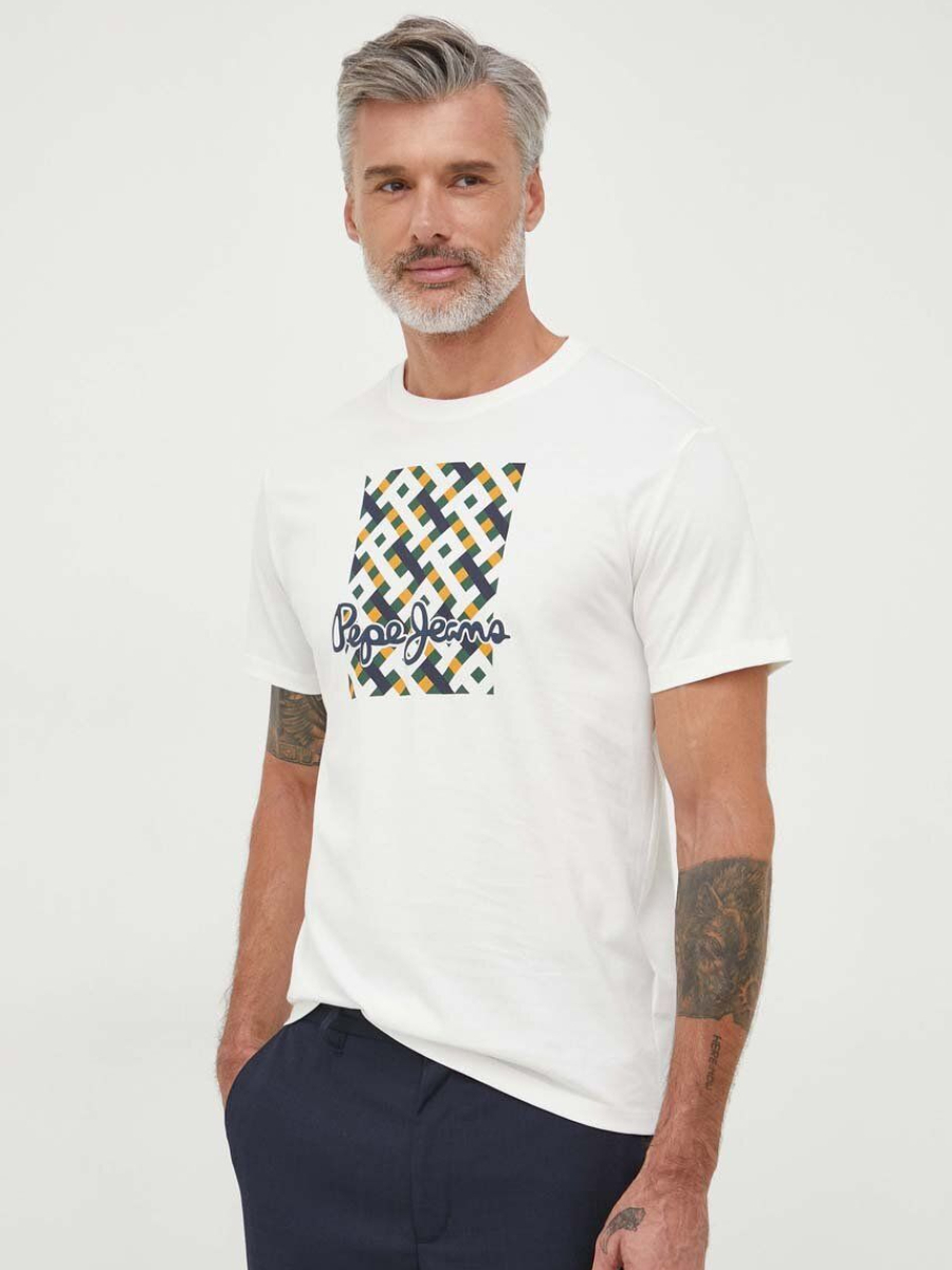 detail Pepe Jeans pánske krémové tričko