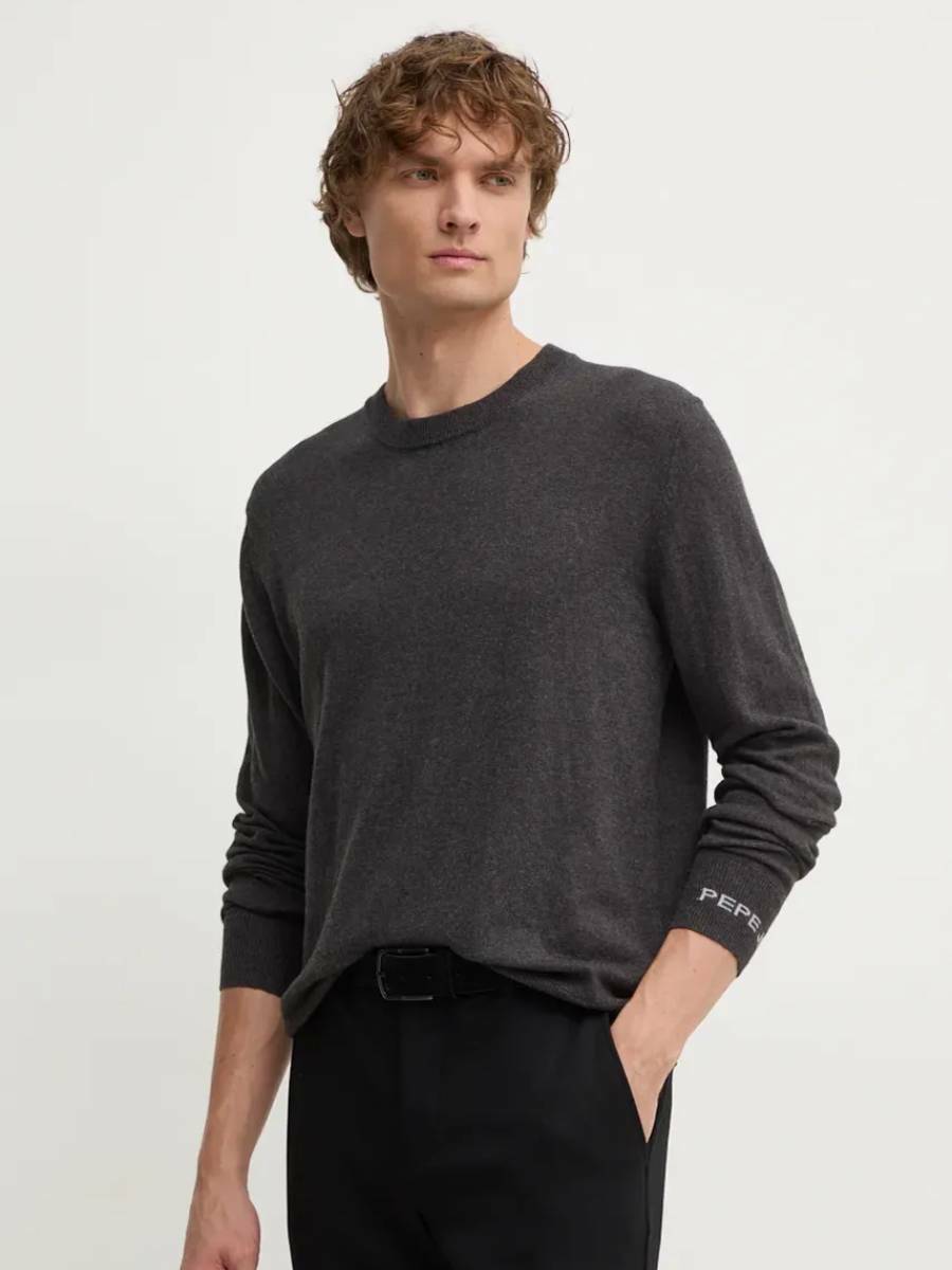 detail Pepe Jeans pánsky tmavo šedý sveter NEW ANDRE 
