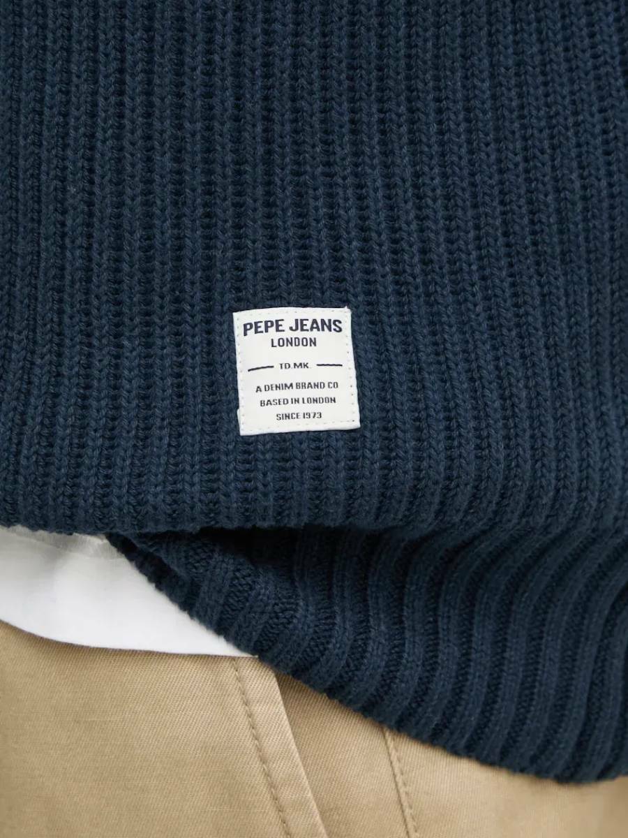 detail Pepe Jeans pánsky modrý sveter Colin