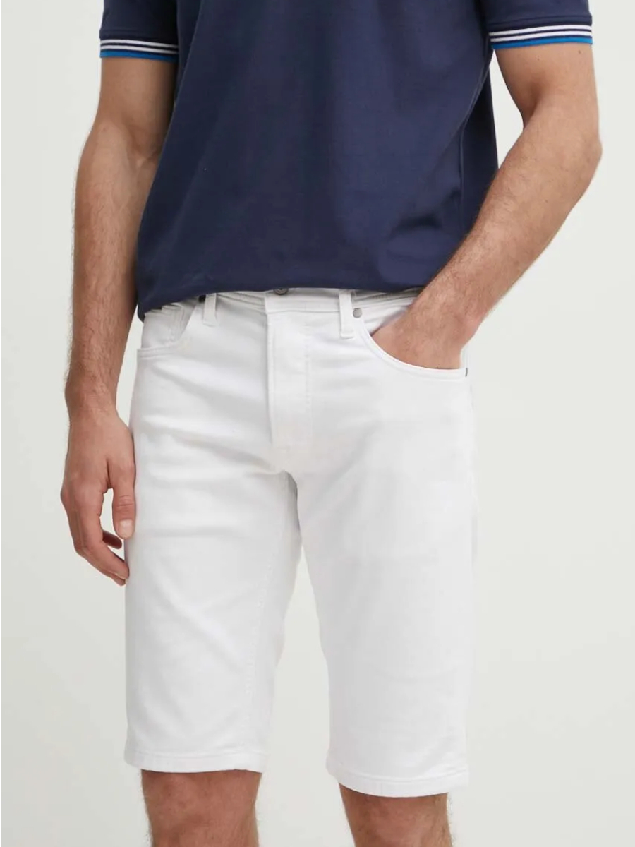 detail Pepe Jeans pánske biele džínsové šortky