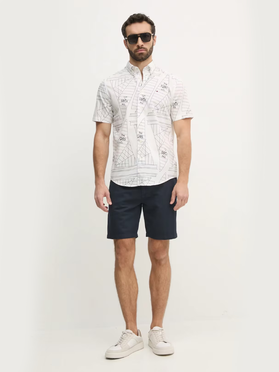 detail Pepe Jeans pánske tmavo modré ľanové šortky