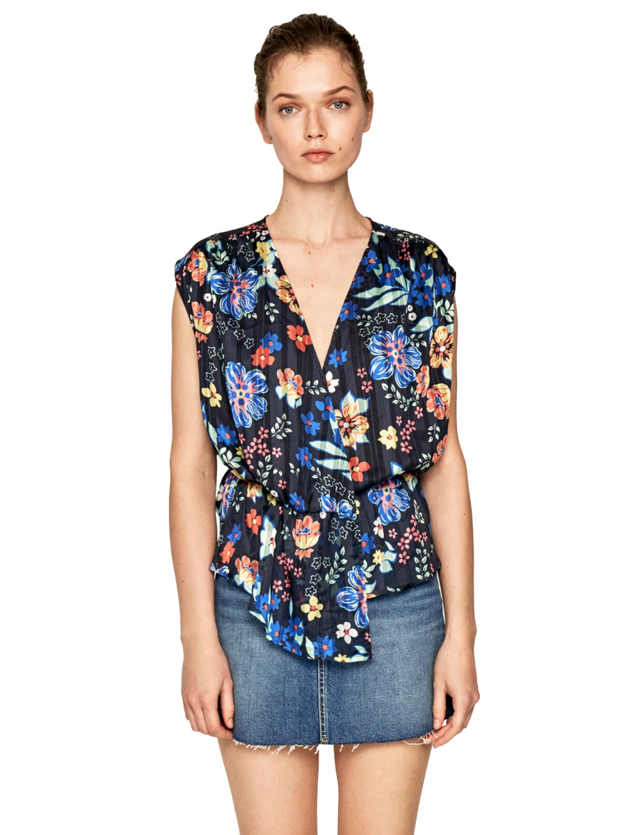 detail Pepe Jeans dámsky tmavomodrý vzorovaný top Amaia