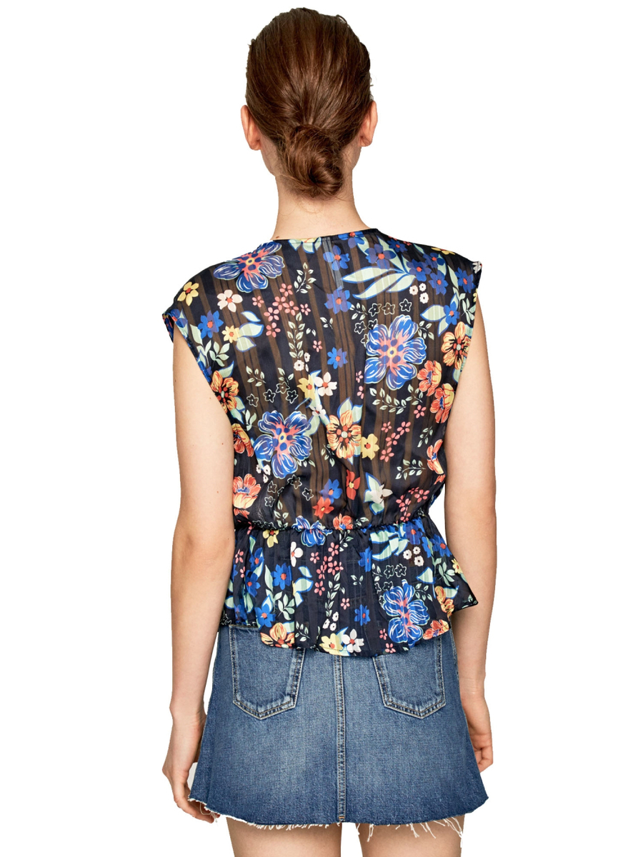 detail Pepe Jeans dámsky tmavomodrý vzorovaný top Amaia