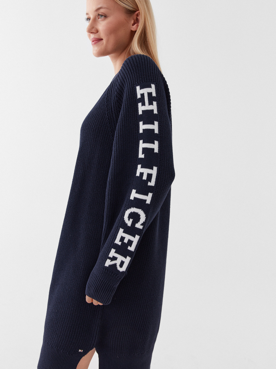 detail Tommy Hilfiger dámské modré úpletové šaty