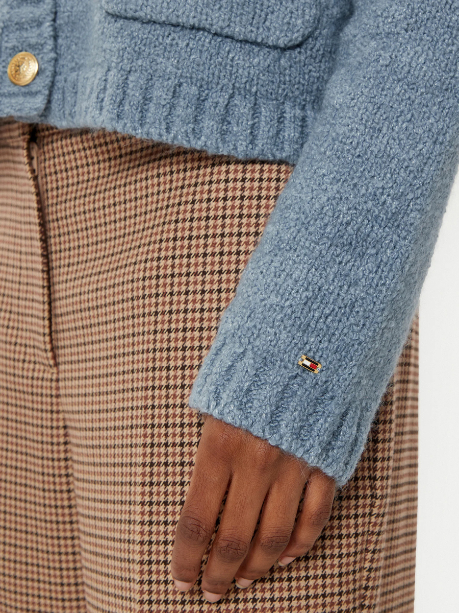 detail Tommy Hilfiger dámsky modrý kardigan