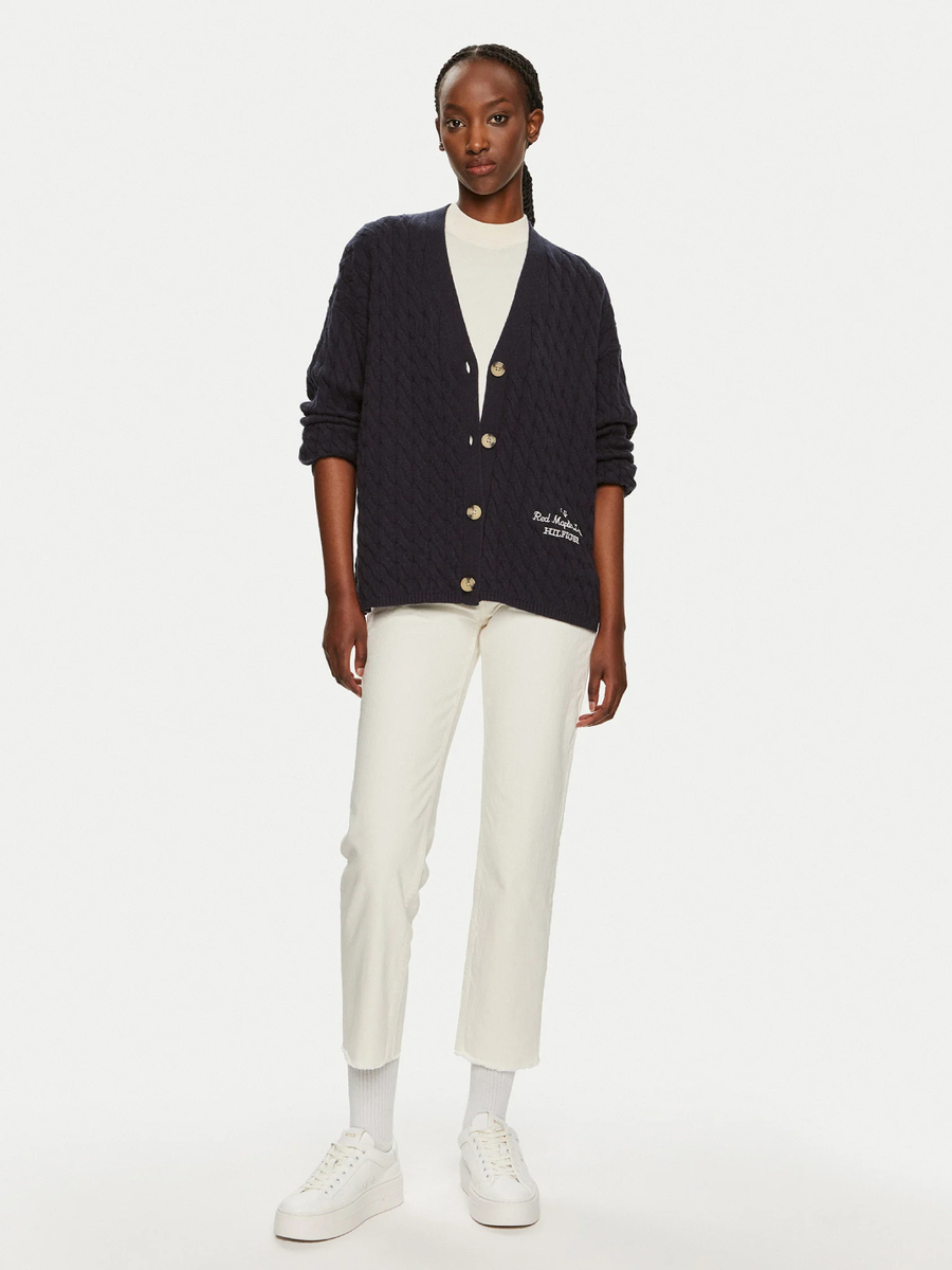 detail Tommy Hilfiger dámsky tmavo modrý kardigan 
