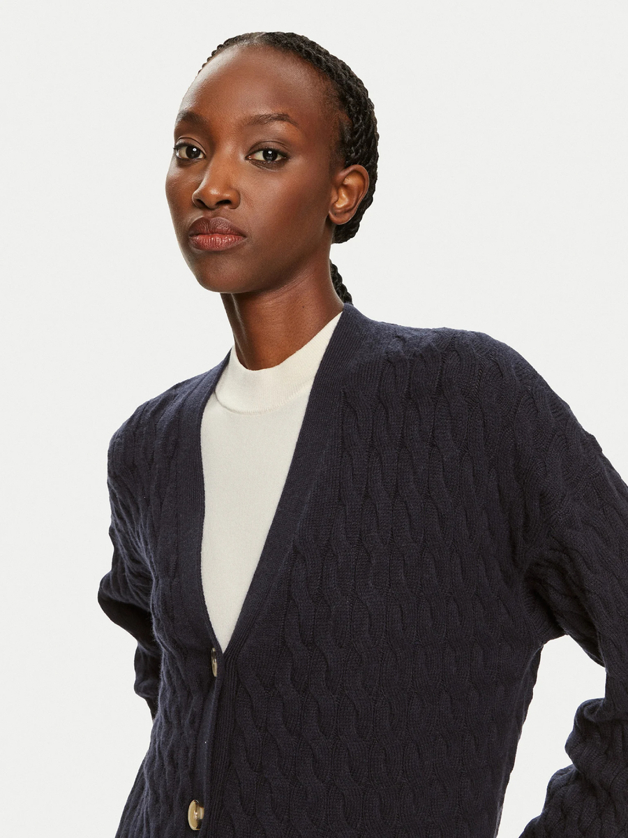detail Tommy Hilfiger dámsky tmavo modrý kardigan 