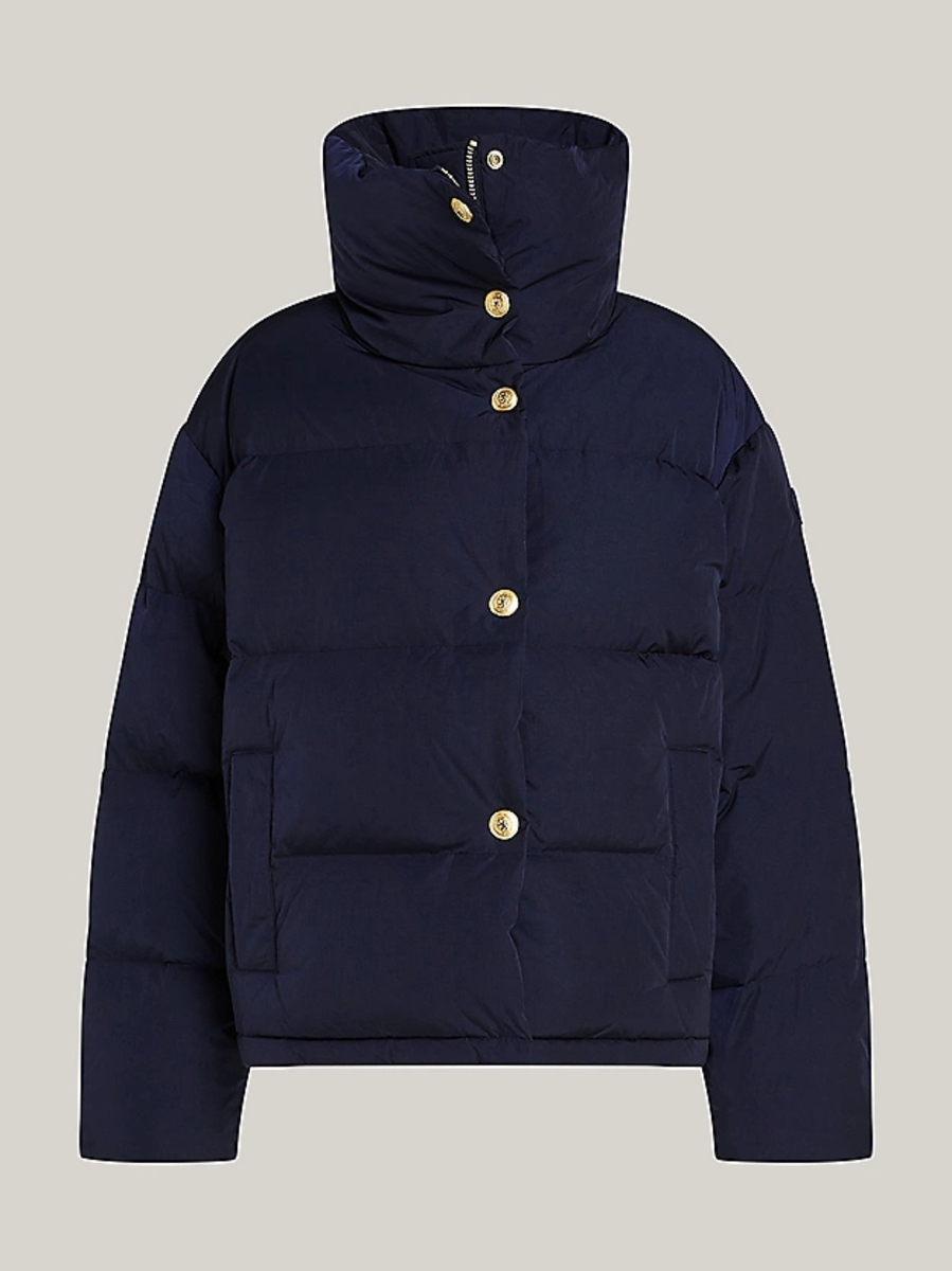 detail Tommy Hilfiger dámska tmavo modrá páperová bunda