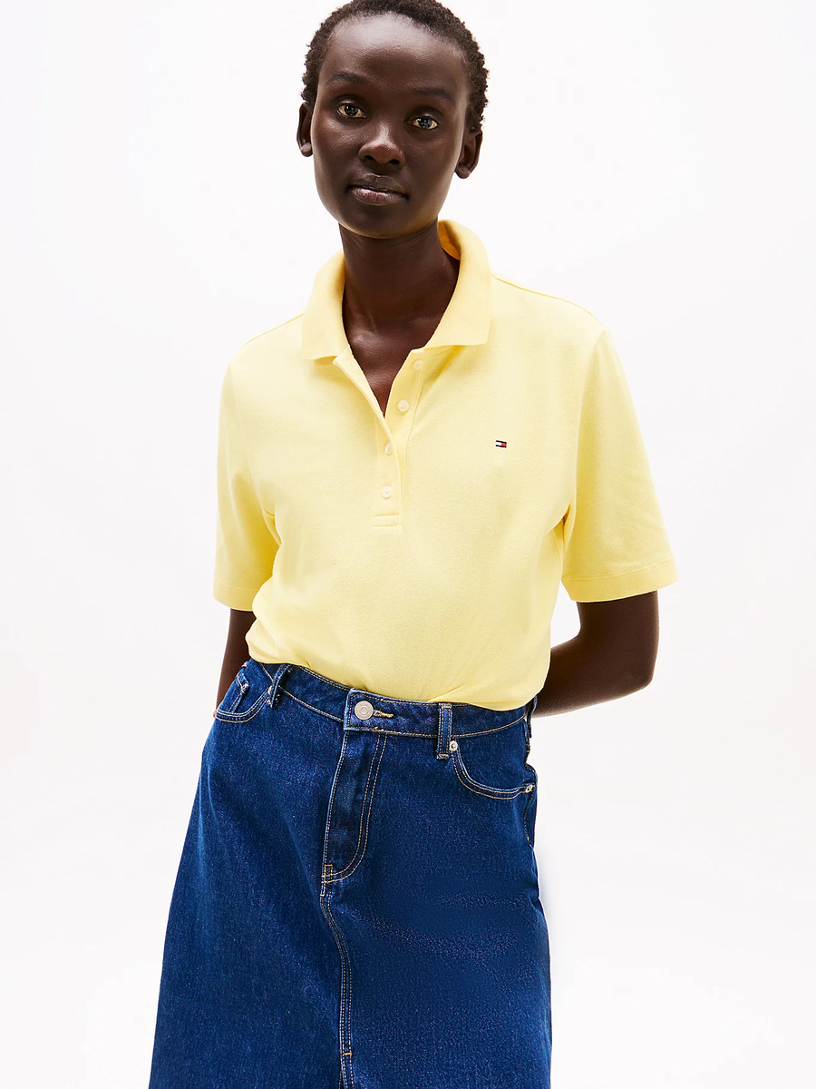 detail Tommy Hilfiger dámske žlté polo tričko