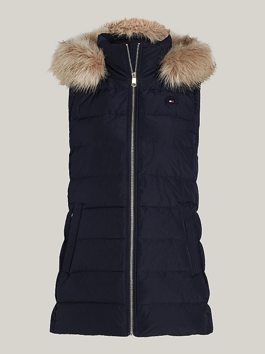 detail Tommy Hilfiger dámska tmavo modrá páperová vesta