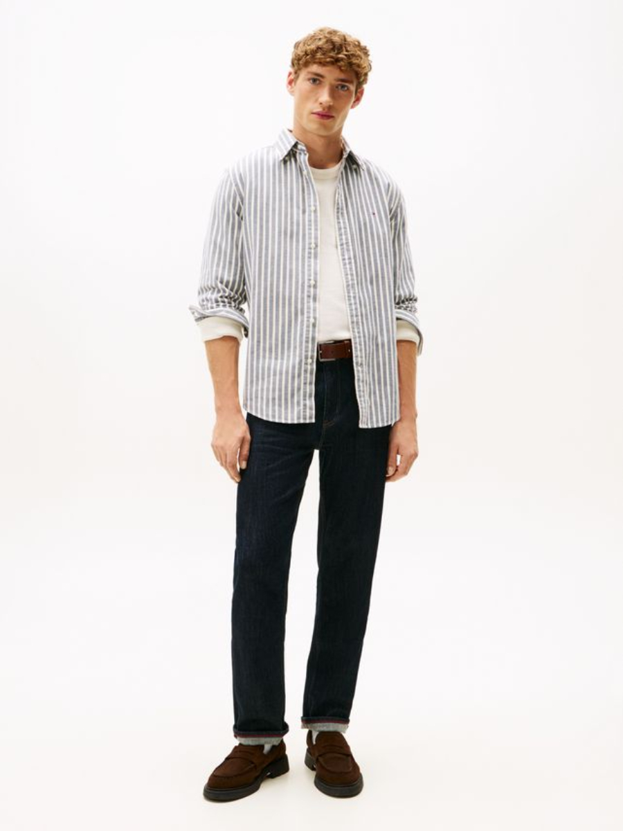 detail Tommy Hilfiger pánska modro krémová košeľa