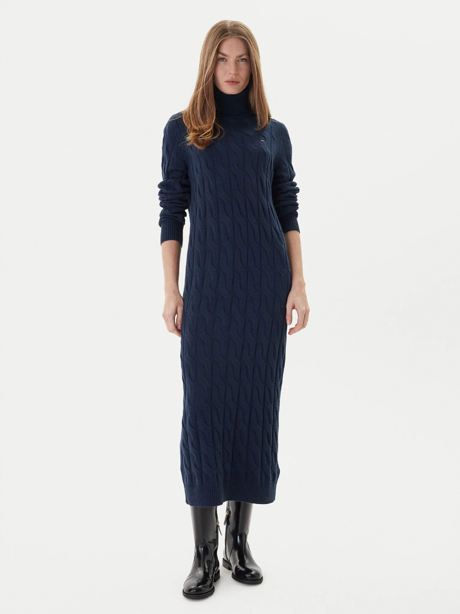 detail Tommy Hilfiger tmavo modré svetrové šaty