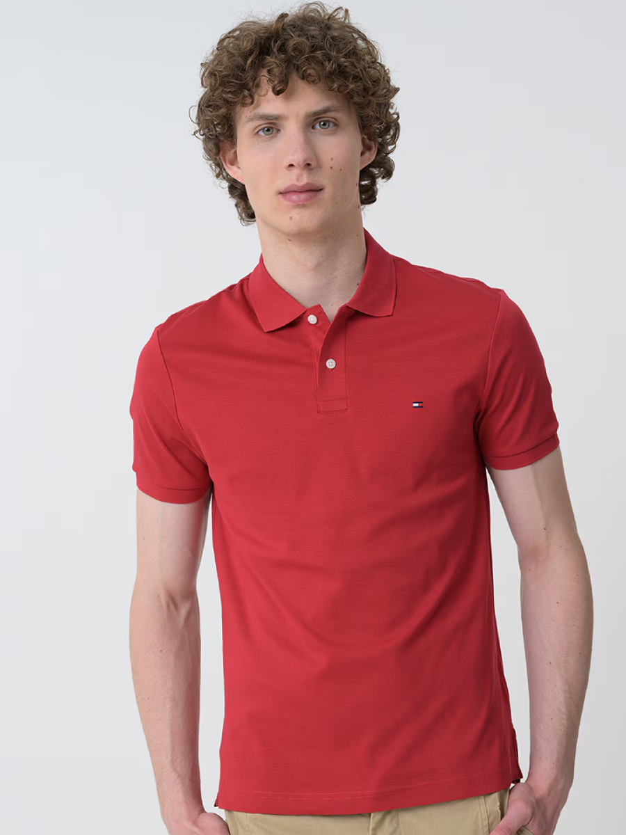 detail Tommy Hilfiger pánske červené polo tričko