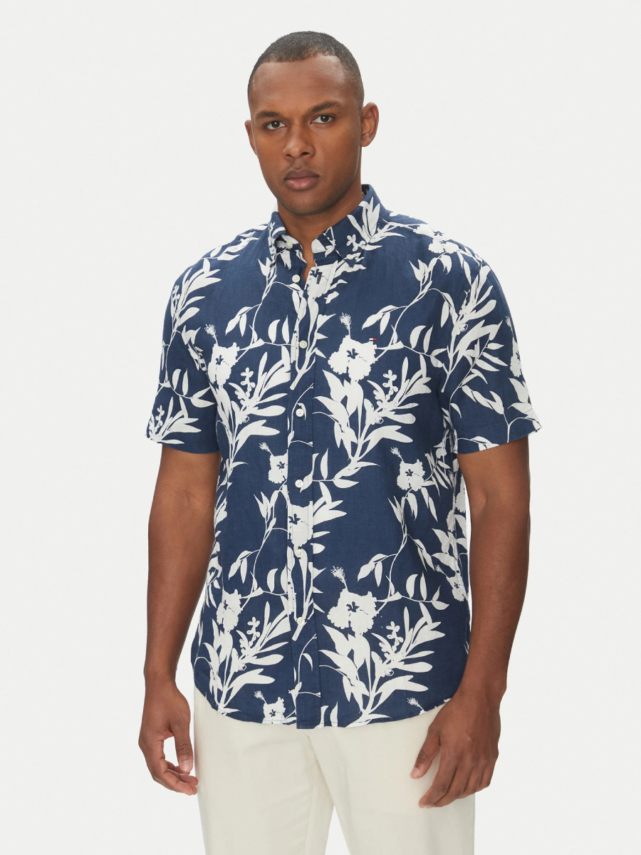 detail Tommy Hilfiger pánska ľanová košeľa s krátkym rukávom