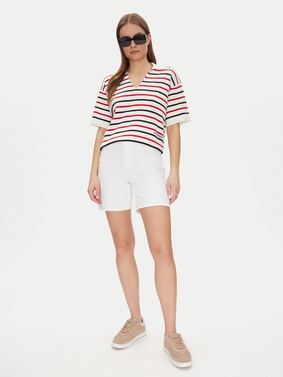 detail Tommy Hilfiger dámske biele džínsové šortky