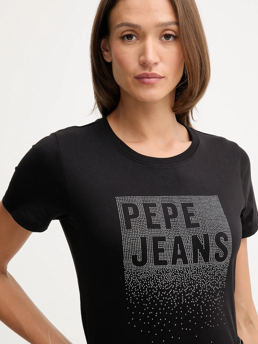 detail Pepe Jeans dámske čierne tričko