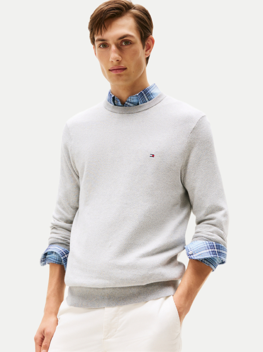 detail Tommy Hilfiger pánsky svetlo šedý sveter