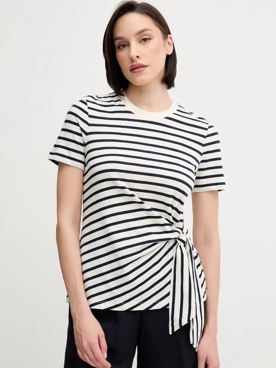 detail Tommy Hilfiger dámske bielo modré pruhované tričko