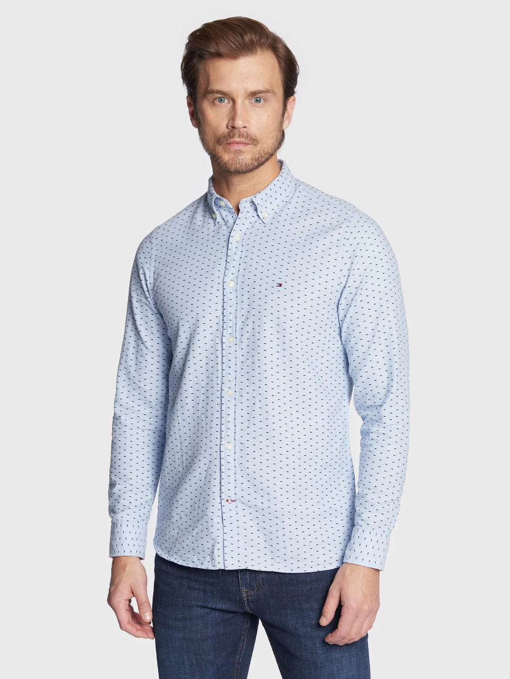 detail Tommy Hilfiger pánska modrá košeľa