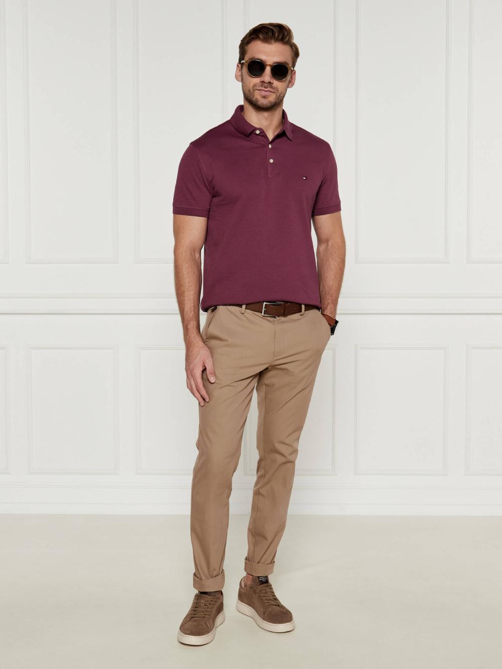 detail Tommy Hilfiger pánske vínové polo tričko