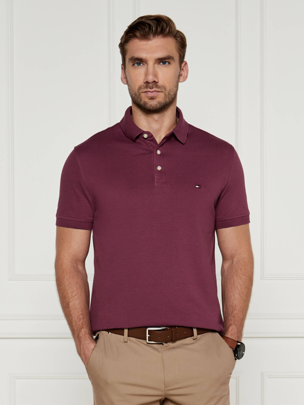 detail Tommy Hilfiger pánske vínové polo tričko