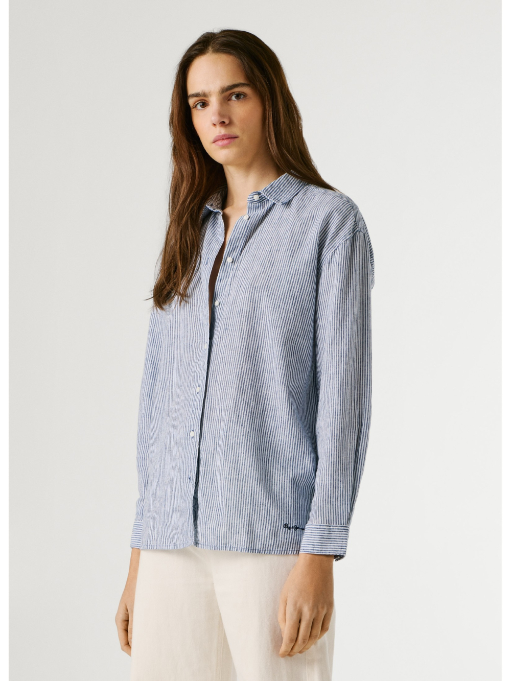 detail Pepe Jeans dámska modro-biela pruhovaná košeľa