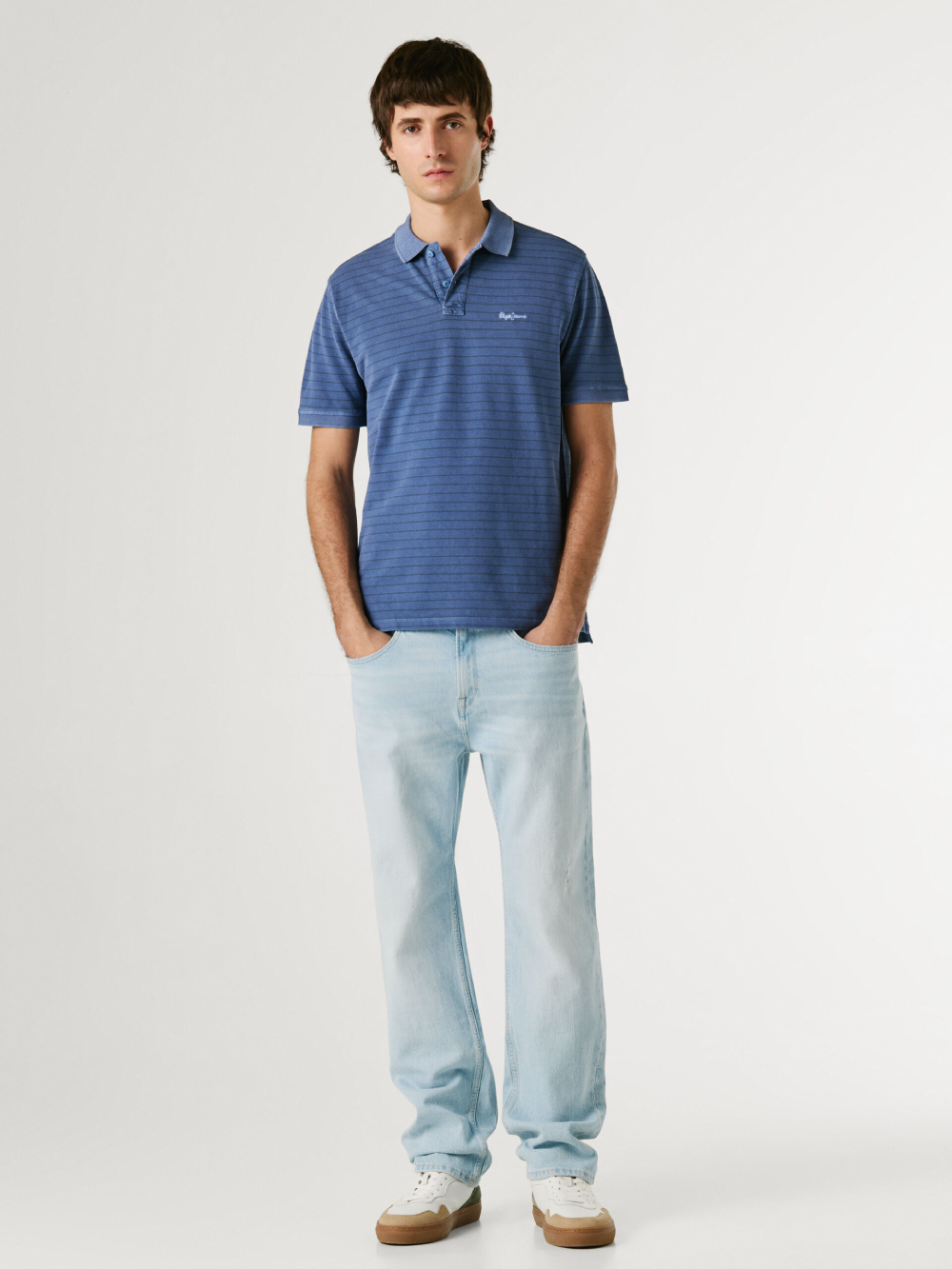 detail Pepe Jeans pánske modré polo tričko
