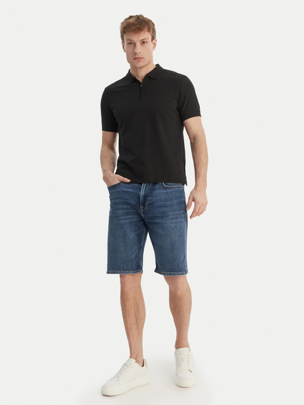 detail Calvin Klein pánske modré džínsové šortky