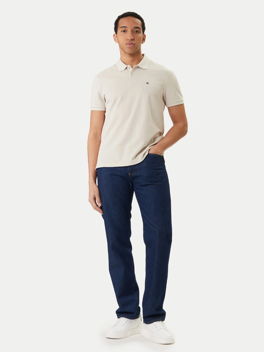 detail Calvin Klein pánske béžové polo tričko