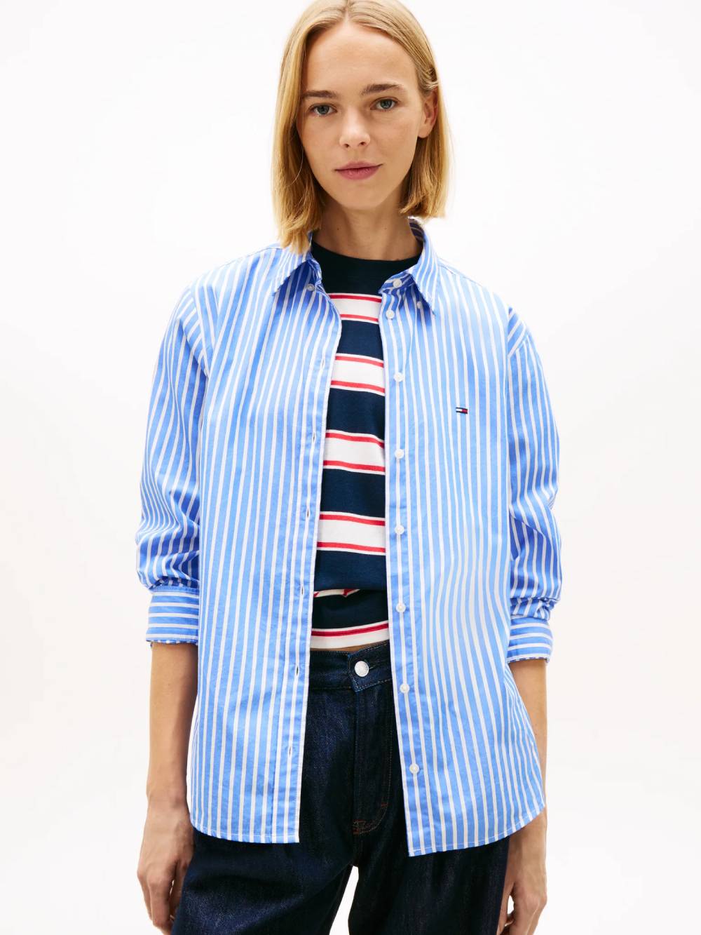 detail Tommy Jeans dámska pruhovaná košeľa