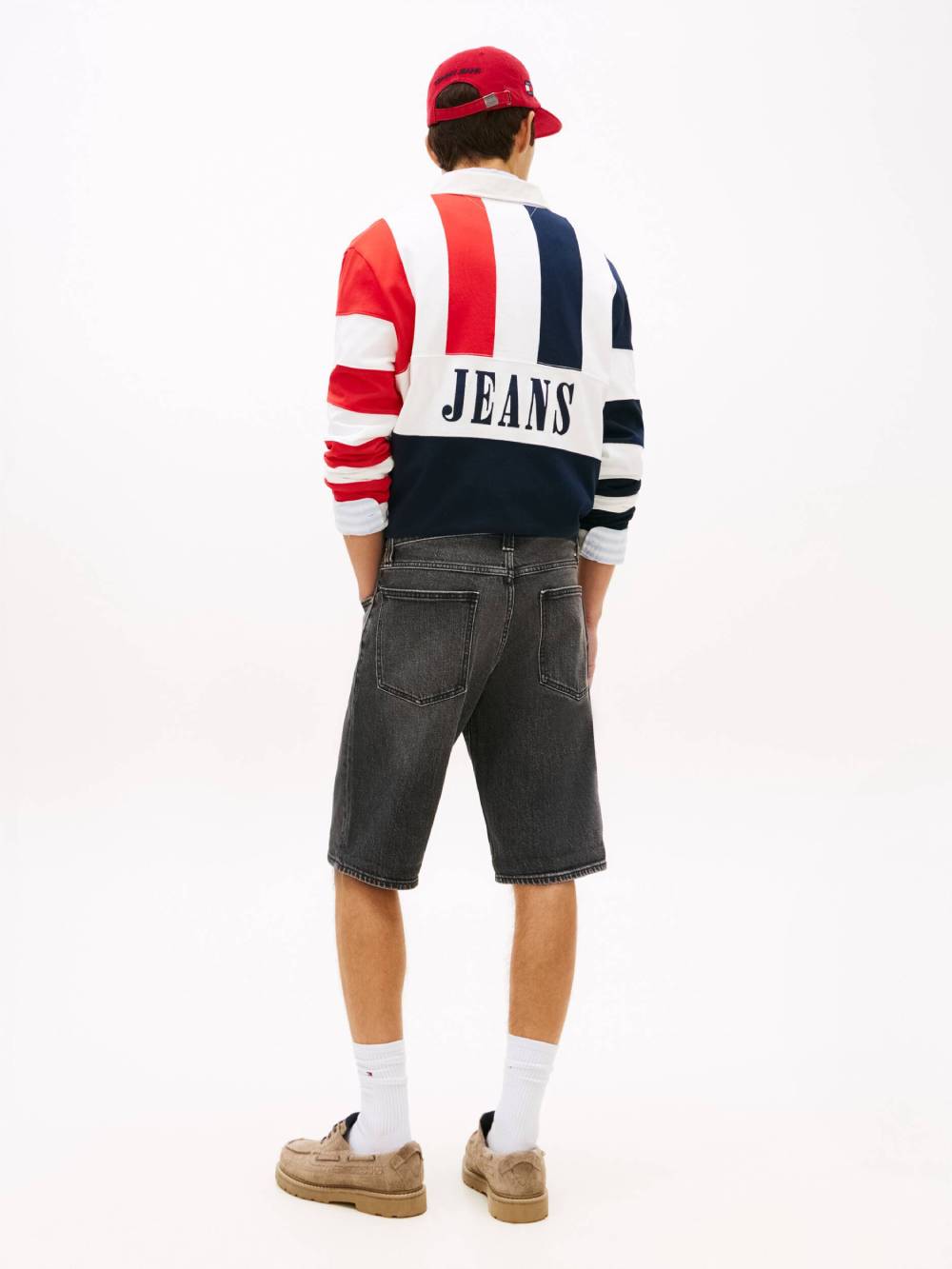 detail Tommy Jeans pánske šedé džínsové kraťasy