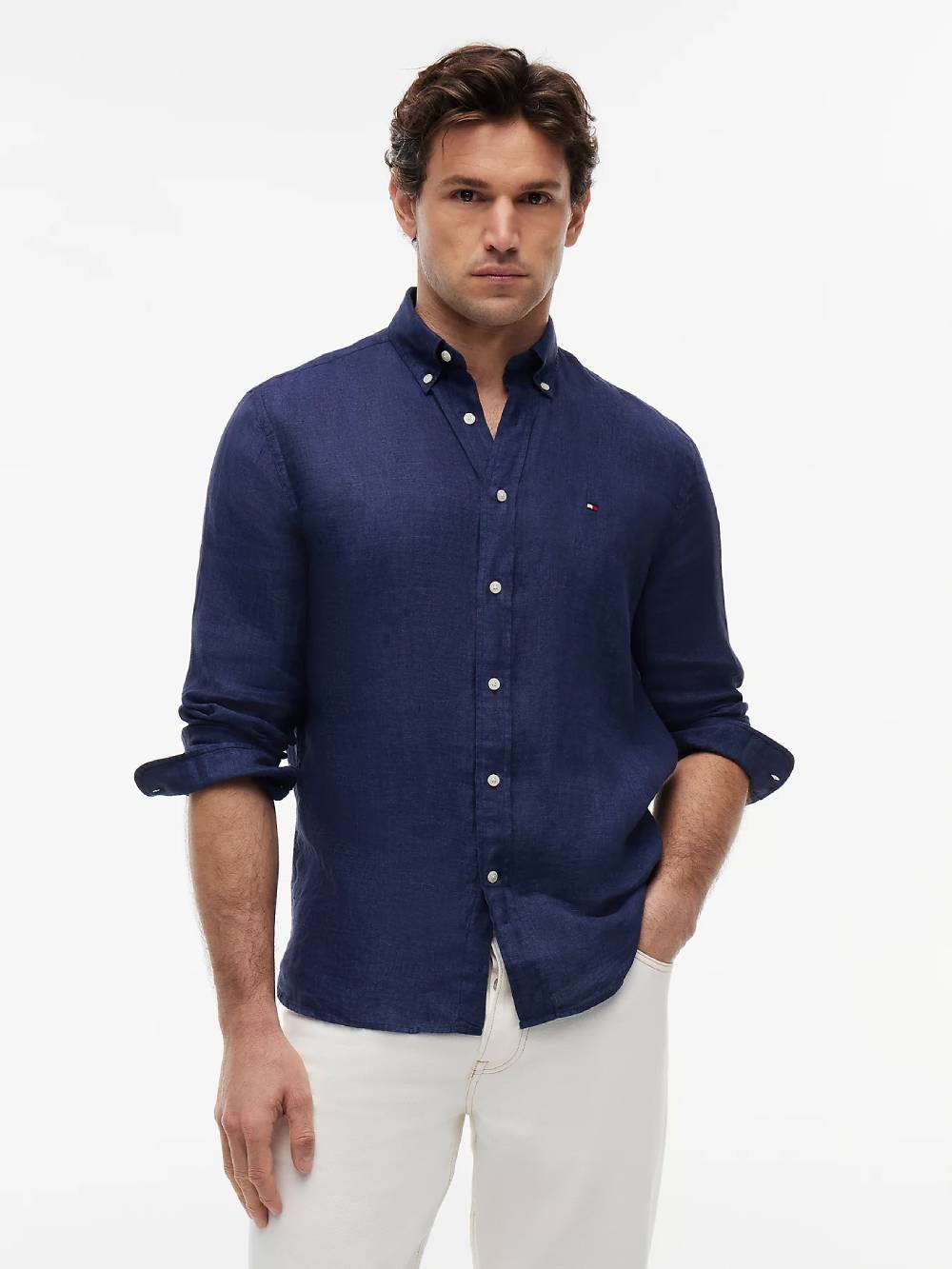 detail Tommy Hilfiger pánska modrá košeľa