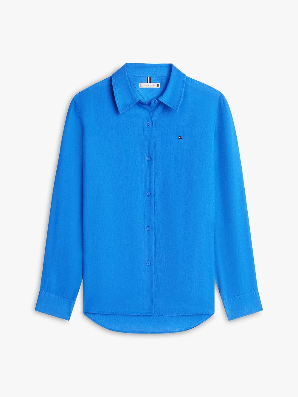 detail Tommy Hilfiger dámska modrá ľanová košeľa