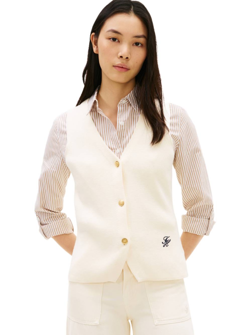 detail Tommy Hilfiger dámska béžová vesta