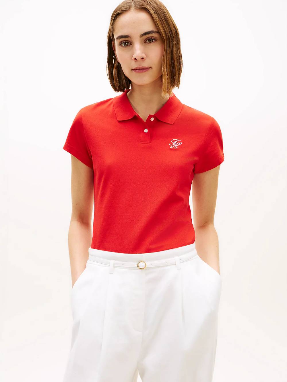 detail Tommy Hilfiger dámske červené polo tričko