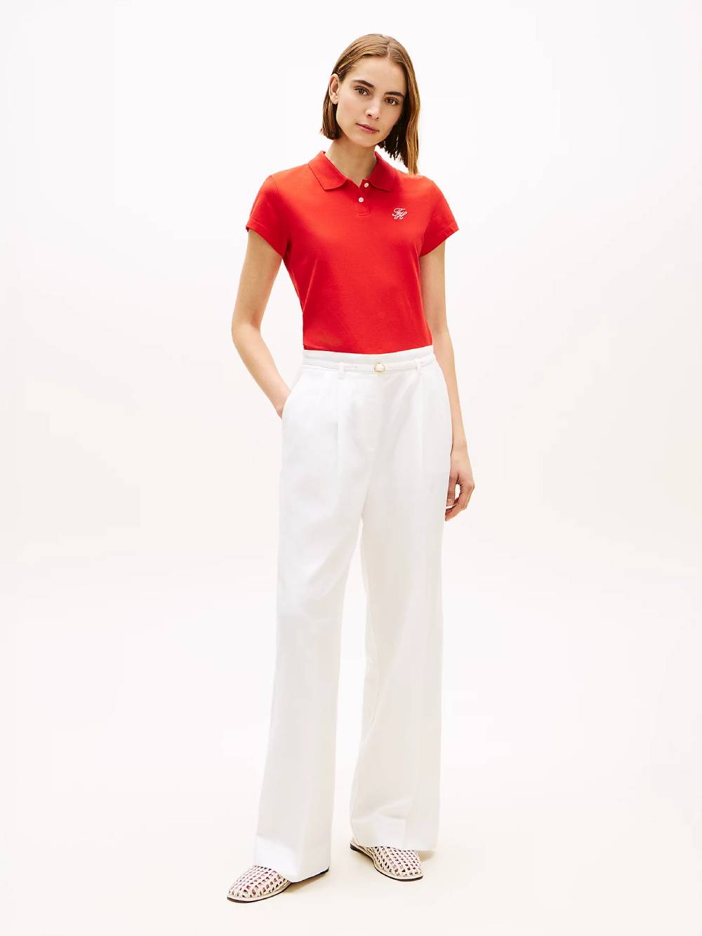 detail Tommy Hilfiger dámske červené polo tričko