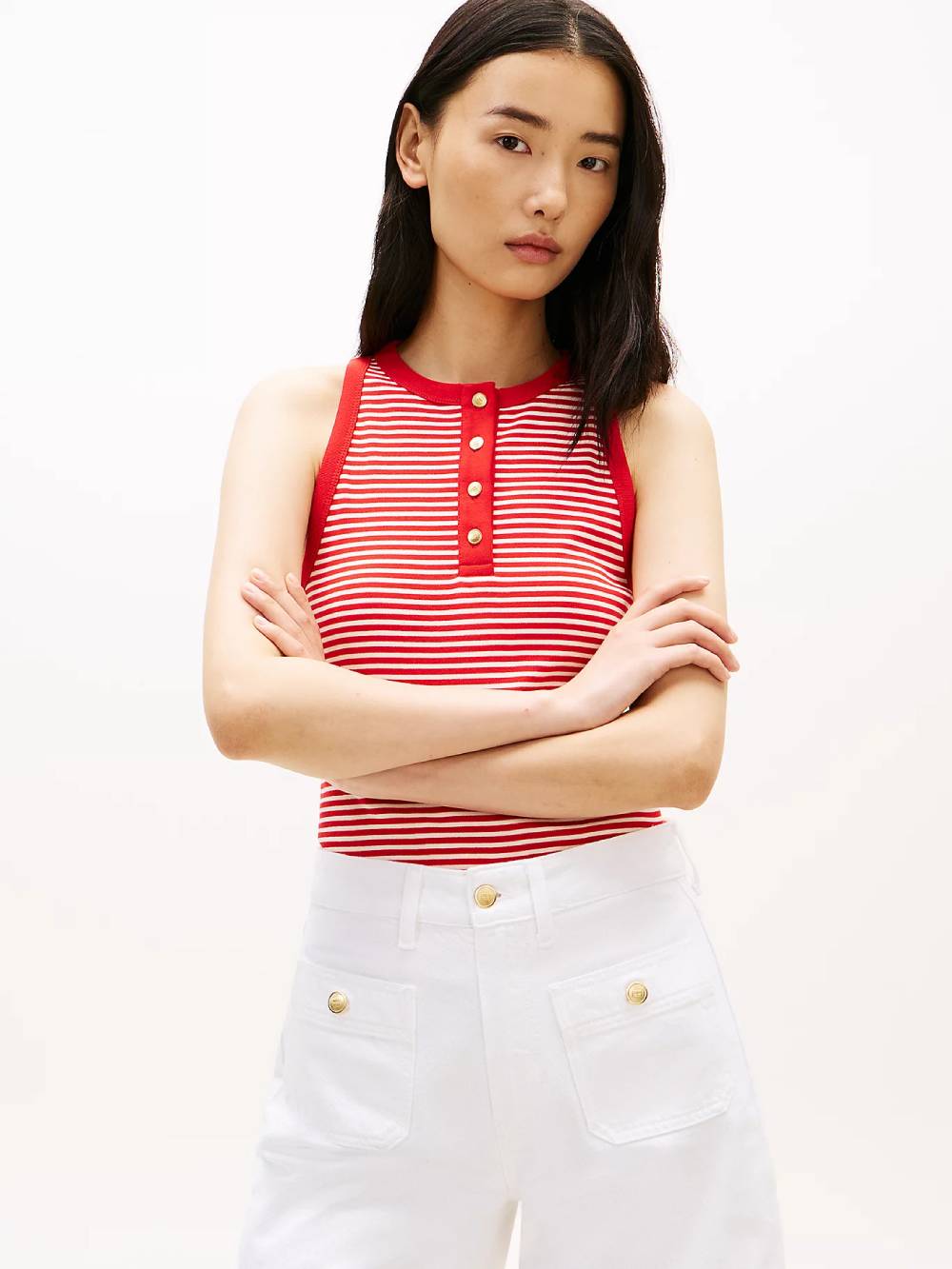 detail Tommy Hilfiger dámska červeno-biele tielko