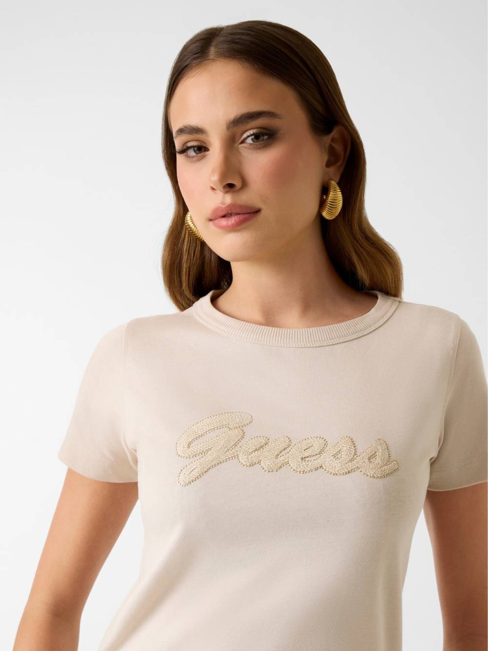 detail Guess dámske béžové tričko