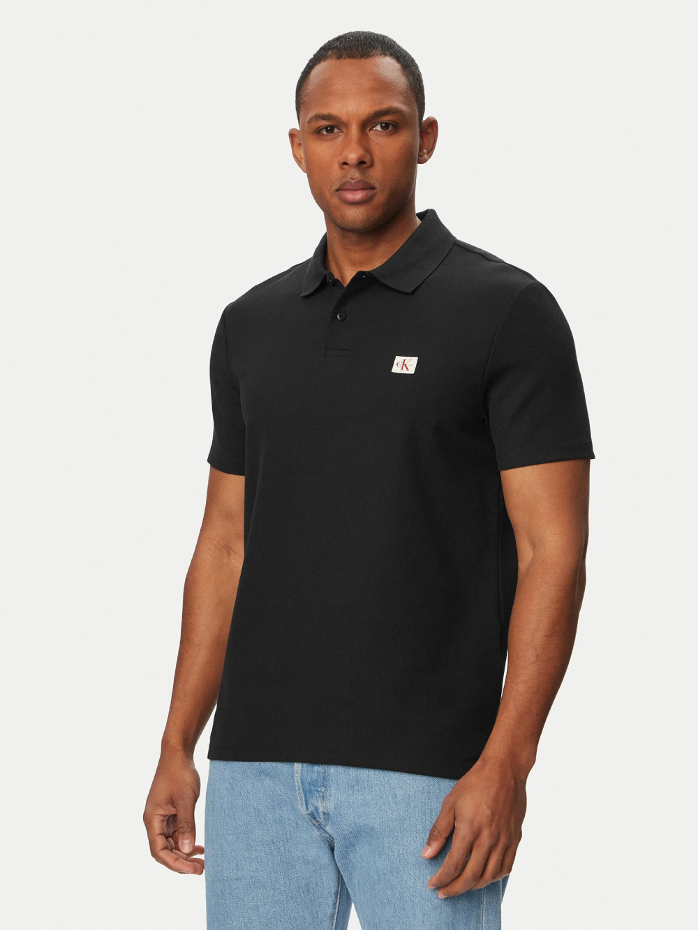 detail Calvin Klein pánske čierne polo tričko