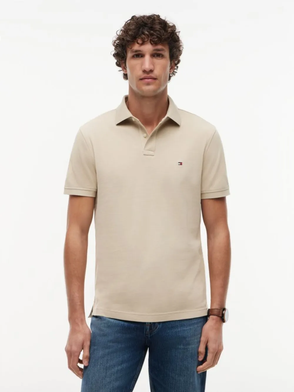 detail Tommy Hilfiger pánske béžové polo tričko