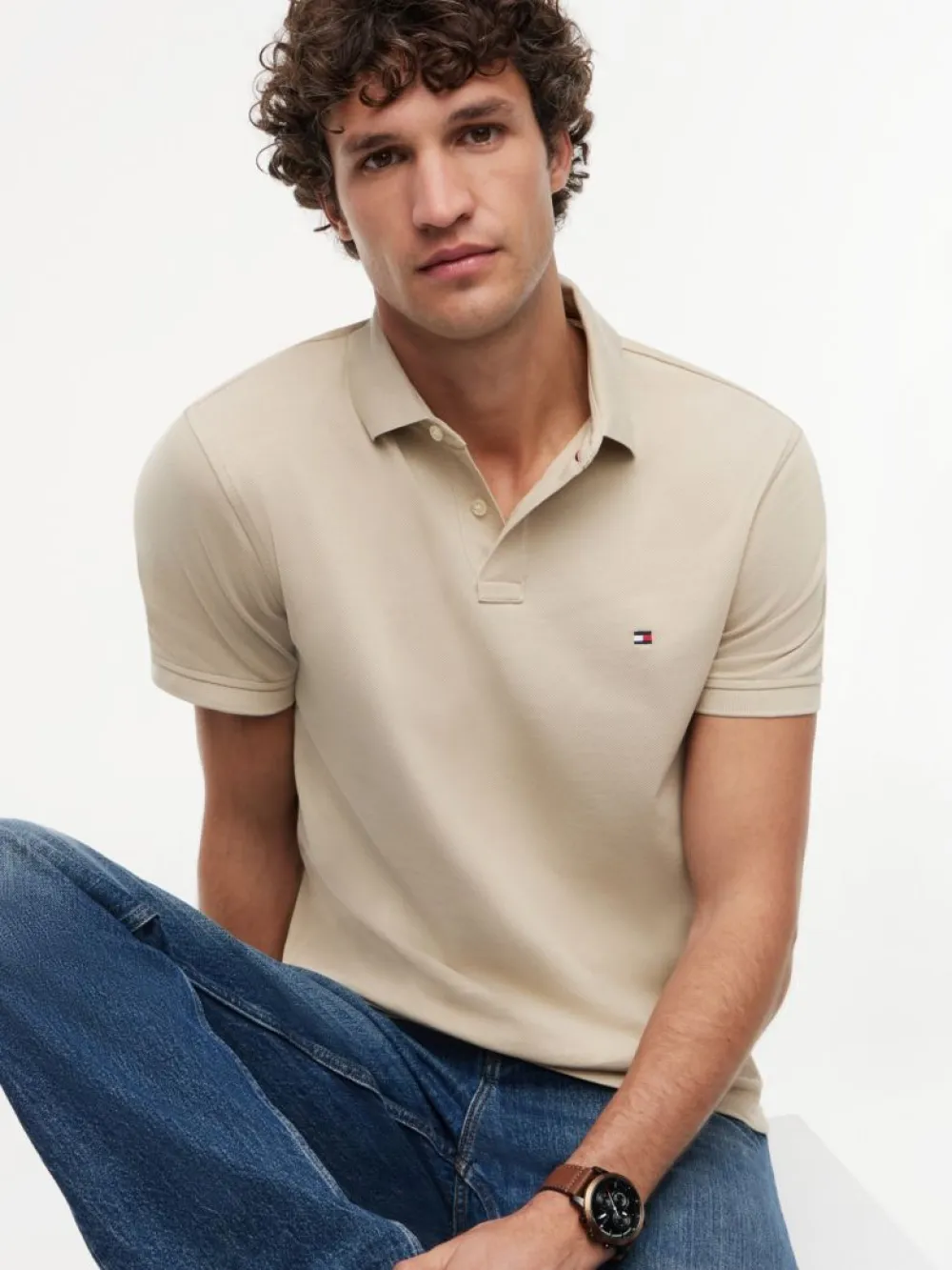 detail Tommy Hilfiger pánske béžové polo tričko