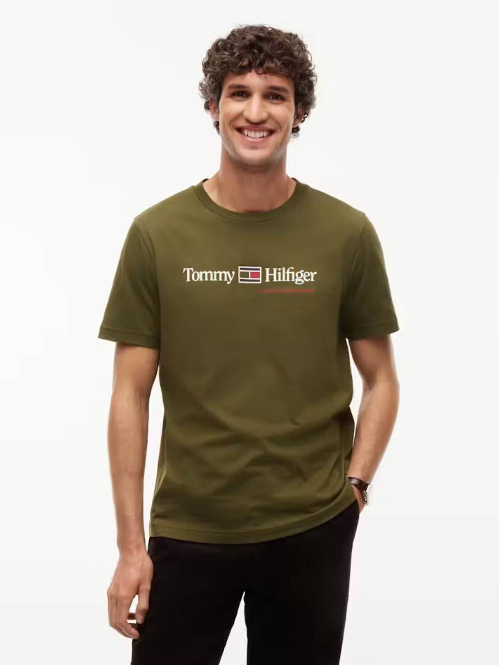 detail Tommy Hilfiger pánske khaki tričko