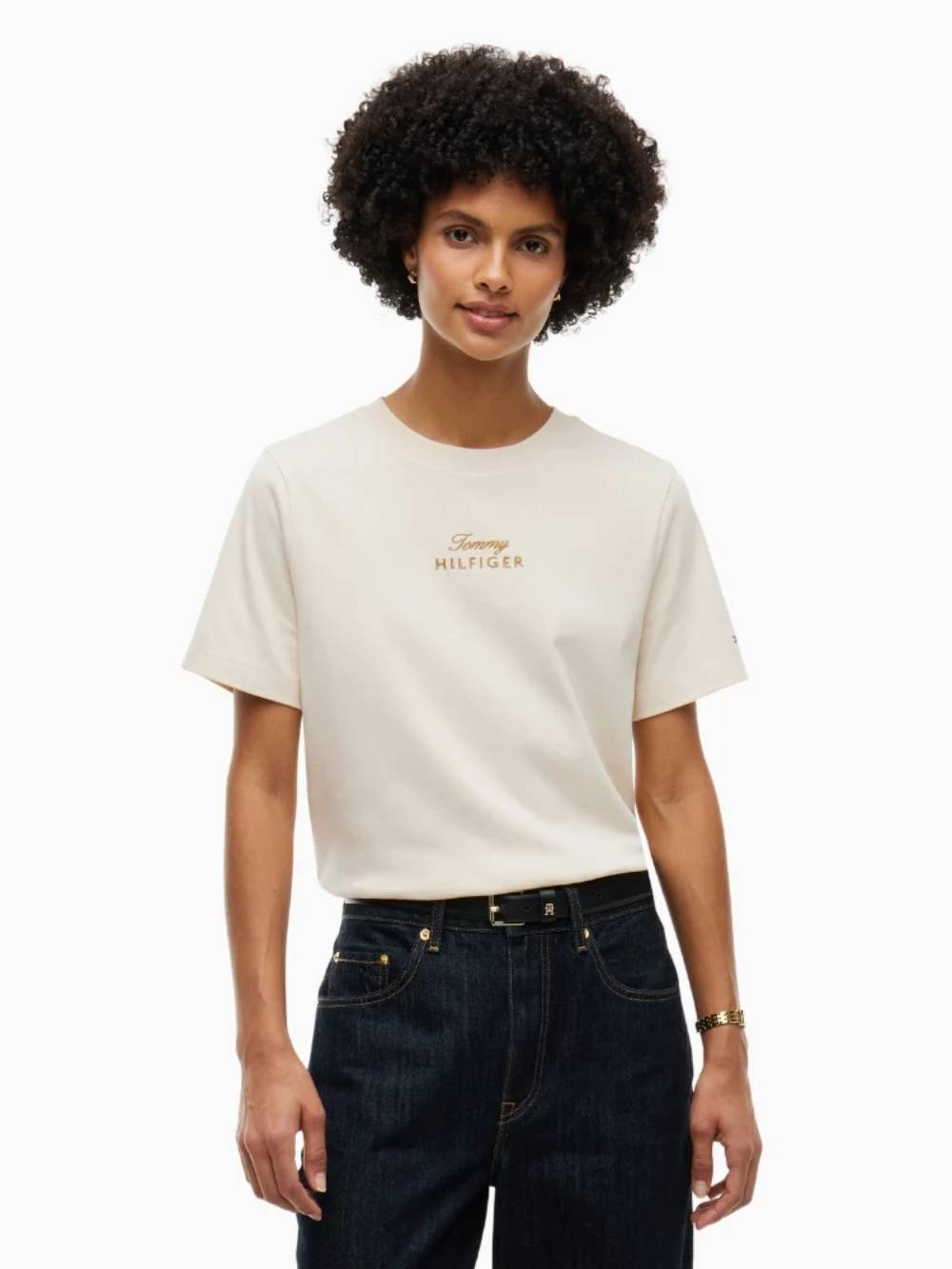 detail Tommy Hilfiger dámske krémové tričko