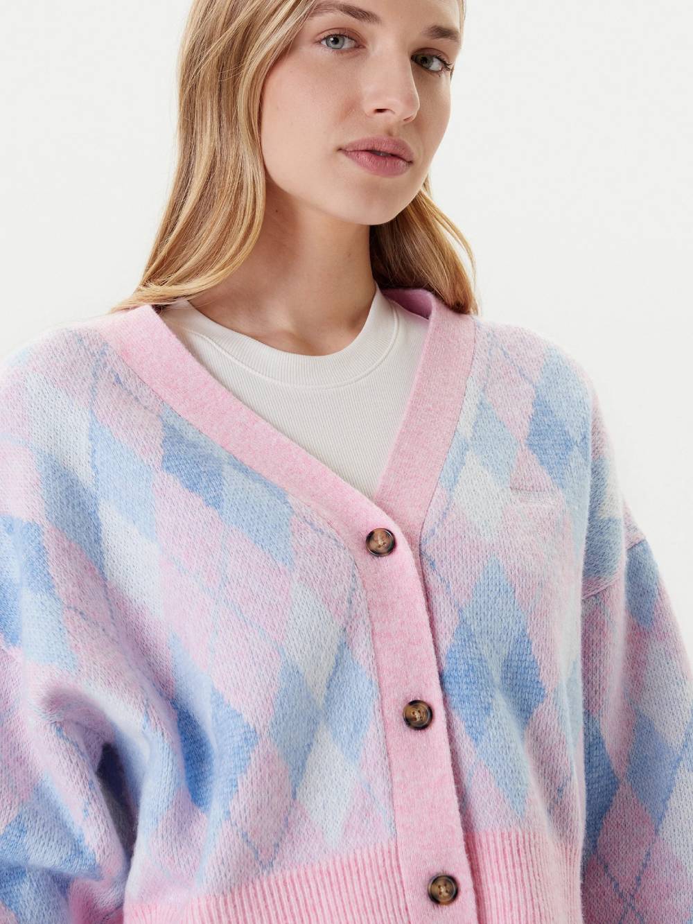 detail TJW CROP ARGYLE CARDIGAN